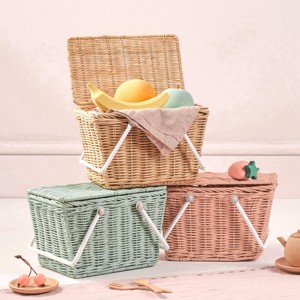 <b>Wicker</b> picnic <b>basket</b> with lid mini sized rattan hamper <b>baskets</b> <b>storage</b> essentials for picnics - Product Image 2
