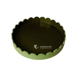 Modern Round Scalloped Lacquered Polished Serving Tray Handmade Eco-Friendly Dish for Daily Use in Home Hotel Restaurant - Product Image 1