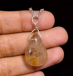 Pendentif unisexe vintage bohème en laiton plaqué argent avec agate de quartz en forme de goutte d'eau, breloque solitaire, cadeau bijou - Product Image 1