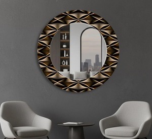 Round Handmade Contemporary Wall <b>Mirror</b> with 3D Geometric Diamond-Quilted Bronze Frame From REHMAN <b>CRAFT</b> - Product Image 5