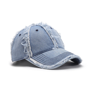 Fashion Unisex 6-Panel 100% Cotton <b>Baseball</b> <b>Cap</b> Heavy Frayed Edges Custom Embroidery Rhinestones Adjustable Soft Top <b>Cap</b> - Product Image 1