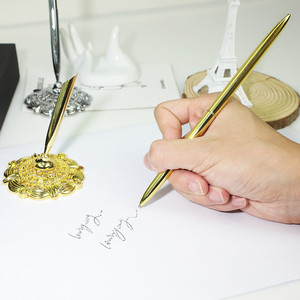 Oro <span class=keywords><strong>Vintage</strong></span> a forma di fiore cavo portapenne per matrimonio firma penna base - Product Image 2
