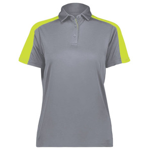 Women's Gray And Lime Green Color Blocked Polo Shirt Short Sleeve Casual Fit Quick Dry Knitted Fabric Polo Shirt For Online Sale - Product Image 1