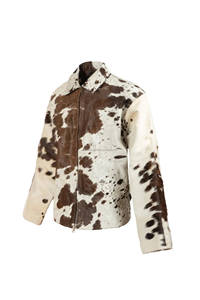 MH Womens Genuine Leather Cowhide Knitted Winter Ranch Style Zipper Jacket Brown & White <b>Cow</b> <b>Print</b> Eco-Friendly - Product Image 3