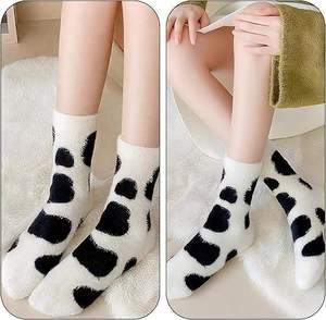 Autumn Funny Cute Cozy Fluffy <b>Fuzzy</b> Cartoon Themed Warm Dress Breathable Animal Cow Crew <b>Socks</b> for Men - Product Image 5
