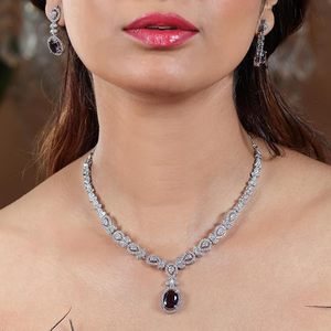 Conjunto de Collar, Pendientes y Tocado de Aleación de Zinc Bañado en Oro con Cristales Púrpura y Diamantes de Imitación, Joyería Vintage para Boda de Mujer, Tercera Marca - Product Image 3