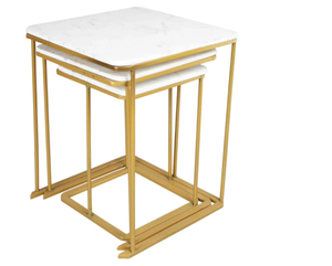 Premium <b>Marble</b> <b>Nesting</b> <b>Table</b> Set Gold Metal Frame Luxury Space Saving Side <b>Tables</b> for Living Room - Product Image 5