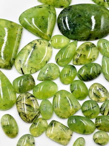 High Quality Green Prehnite Cabochons | Natural Loose Stones for <b>Rings</b>, Pendants & Jewelry Cabochon with Black Tourmaline Inclus - Product Image 2