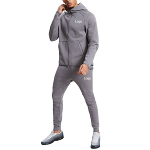 Men Gray Full <b>Zip</b> <b>Hooded</b> Tracksuit Breathable cotton Casual Style Regular Fit Solid Color Side Pockets Autumn Wear - Product Image 6