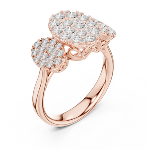 Anillo de cóctel llamativo de oro rosa con tres piedras de diamantes cultivados en laboratorio, engaste pavé, joyería fina para mujer - Product Image 4
