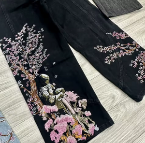 Jeans Blossom Denim con Bordado de Caballero, Pantalones Anchos de Cintura Alta para Mujer, Diseño Artístico Y2K, Jeans de Moda de Cintura Alta para Mujer - Product Image 6