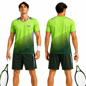 Conjunto de Camiseta de Tenis Personalizada para Hombre, Ropa Deportiva de Secado Rápido, Uniforme de Tenis Transpirable, Kit de Entrenamiento Atlético con Degradado Verde - Product Image 1