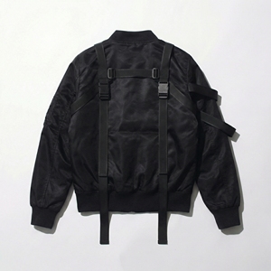 Black Tactical <b>Harness</b> Bomber Jacket | Multi Strap Utility Streetwear Bomber | Techwear Cargo Jacket | Custom OEM Manufacturer - Product Image 2