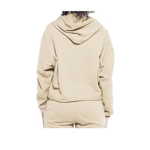 Women Khaki Beige Oversized Crop Hoodie Two Piece Set Plain Drawstring Scrunched Ankle Jogger <b>Pants</b> Casual Loungewear Sweatsuit - Product Image 3