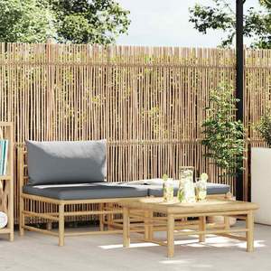 Conjunto de Muebles de Jardín de Bambú Gris Oscuro, 100% Poliéster, Estilo Estándar, Muebles de Exterior Elegantes - Product Image 1