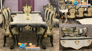 Juego de comedor tradicional de madera de teca y artesanía a mano, juego de comedor tallado a mano pulido marrón oscuro para el hogar - Product Image 4