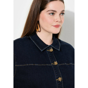 Veste en jean unie pour femme, col rabattu, simple boutonnage, poches plaquées, manches longues, décontractée, pour l'automne - Product Image 3