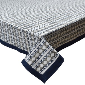 Nordic Blue Greystone Stripe 10 Seater <b>Tablecloth</b> 180x270cm Handcrafted 100% Cotton Wedding Dining Home Decor Style - Product Image 1