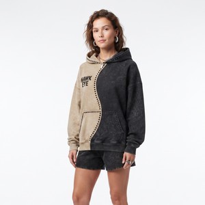 Sudadera con capucha oversize de algodón grueso con lavado ácido bicolor y pedrería, con hombros caídos, para mujer - Product Image 4