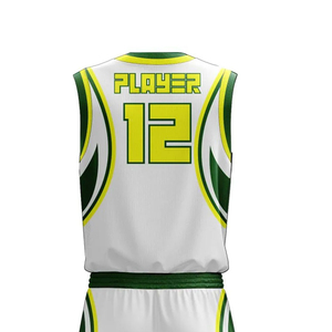 Ensemble de maillots de basket-ball sublimés personnalisés Blanc Vert Jaune Col en V Sans manches Respirant Uniforme sportif pour adultes - Product Image 3