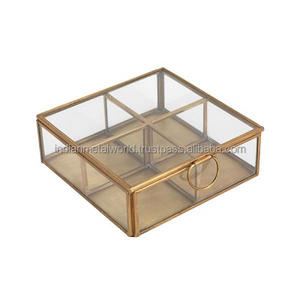 Caja de almacenamiento de joyas de metal, organizador de joyería de vidrio transparente moderno, con forma personalizada, cuatro unidades - Product Image 1