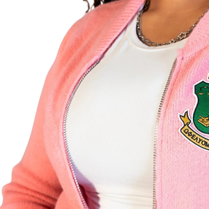 Pink AKA Shield <b>Zip</b> Up <b>Cardigan</b> Women Long Sleeve Knitted Sweater <b>Full</b> Zipper Casual Fashion Outerwear Soft Comfortable Ladies - Product Image 3