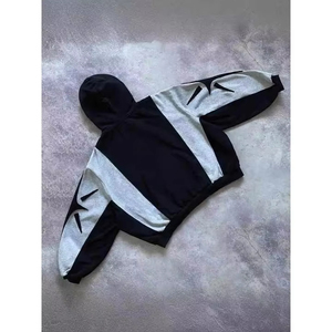 Sweat à capuche d'hiver pour homme personnalisé, style Y2K Hip Hop, avec patchs contrastés, broderies appliquées, fermeture éclair, en molleton tricoté 100% coton - Product Image 4
