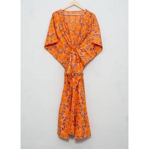 ชุดคาฟตันผ้าฝ้ายออร์แกนิกสไตล์โบฮีเมียนสำหรับผู้หญิงอินเดีย พิมพ์ลายดอกไม้ ทรงยาว เหมาะสำหรับฤดูร้อน แฟชั่นเสื้อผ้าเอวธรรมชาติ สำหรับฤดูใบไม้ร่วงและฤดูใบไม้ผลิ-ของขวัญ - Product Image 6