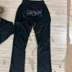 OEM Custom <b>Women's</b> Rhinestone Printed <b>Velvet</b> High Waist Flared Elegant Pants Sexy Solid Color <b>Velvet</b> Pants for <b>Woman</b> - Product Image 1