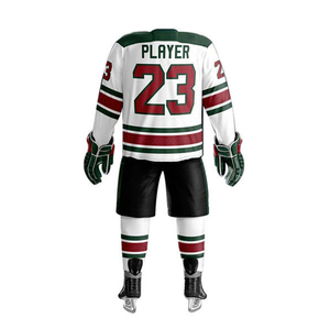Custom Unisex Ice Hockey Jersey Set White Green <b>Red</b> Solid Full Sleeve Sublimated Breathable Moisture Wicking Front Adult All - Product Image 3