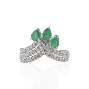 Beautiful 925 Sterling <b>Silver</b> 100% Genuine <b>Emerald</b> & Diamond Curved Band Cocktail <b>Ring</b> For Women's Party Wear Accessories - Product Image 1