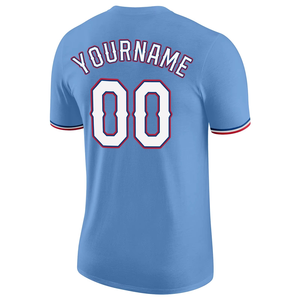 Camiseta de Béisbol Personalizada para Hombre, Azul Claro, Cuello en V, Manga Corta, Nombre del Equipo 00, Impresión, Absorbe la Humedad, Corte Regular, Talla Grande para Adultos, Verano - Product Image 3