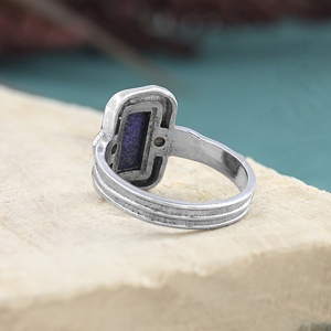 925 Sterling Silver Rectangle <b>Lapis</b> <b>Lazuli</b> <b>Ring</b> for Women Handmade Vintage Geometric Blue Gemstone Statement <b>Ring</b> - Product Image 3