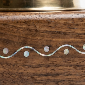 Artisanal Solid Wooden Dining Hotpot Casserole Steel Dome Lid with Inlaid Mother of Pearl Detail Luxury Tableware - Product Image 2