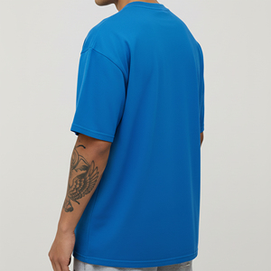 2026 NewMen's Oversized Blue Cotton T-Shirt Short Sleeve O-Neck Casual Solid Color Front Print <b>Logo</b> Design - Product Image 5