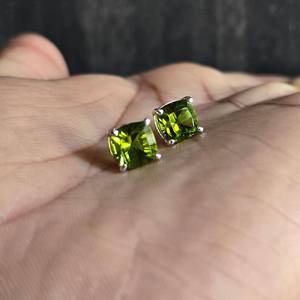 Handmade Cushion Peridot <b>Stud</b> <b>Earrings</b> 925 Sterling <b>Silver</b> Natural Gemstone Jewelry Elegant Gift For Women - Product Image 5