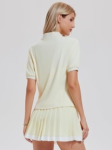 Vestido de Tenis para Mujer, Cuello Mandarín, Color Sólido, Manga Corta, Transpirable, 100% Algodón, Ropa Deportiva de Verano - Product Image 5