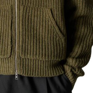 Sudadera con capucha de punto acanalado grueso con cremallera completa para hombre, color caqui, de primera calidad, para uso casual - Product Image 4