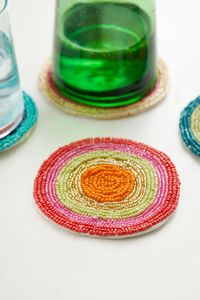 Handcrafted Embroidery Beaded Coaster Set <b>Unique</b> Floral Table Decor <b>Housewarming</b> <b>Gift</b> Idea - Product Image 2