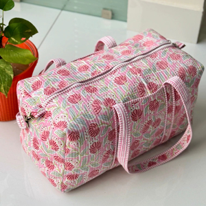 Hand Block Printed Cotton <b>Large</b> Capacity Lightweight Eco-Friendly Durable Portable Travel Duffle Tote <b>Bag</b> for Women Ethnic - Product Image 1