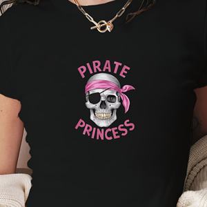 T-shirt court ajusté pour femme, col rond, imprimé crâne pirate Y2K sur tissu tricoté en Spandex/Polyester, style princesse - Product Image 3