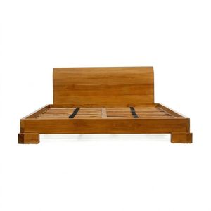 Modern Luxury Teak Wood <b>Bed</b> <b>Frame</b> with Artistic Wave Headboard and Contemporary <b>Platform</b> Bedroom Design - Product Image 2