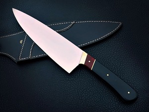 Cuchillo de Cocina Damasco Moderno Hecho a Mano con Mango de Micarta Negra y Funda de Cuero, Cuchillo de Cocina Moderno Personalizado de Acero Afilado - Product Image 4