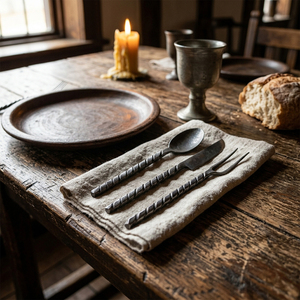 Ensemble de couverts médiévaux en métal, collection de fourchettes, cuillères et couteaux pour une utilisation quotidienne en cuisine, des dîners spéciaux et des événements en plein air - Product Image 6