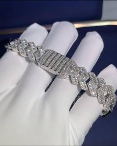 <b>Mens</b> Iced Out Baguette Cut Cuban Link Diamond Bracelet VVS Lab Grown Diamond Moissanite Round Brilliant Cut - Product Image 4