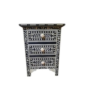 Elegant white shell mosaic <b>bedside</b> table with an open <b>shelf</b> design acting as a stylish Capiz nightstand for modern hotel rooms - Product Image 6