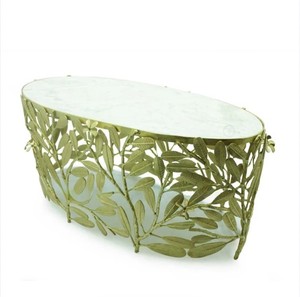 Aluminum Metal <b>Marble</b> <b>Top</b> Green Color Leaf Shape Design High Quality Furniture Modern Luxury <b>Console</b> <b>Table</b> Other Home Decor - Product Image 1
