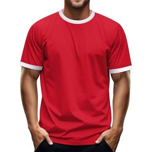 Men's Clothing Plus Size Shirts 2025 OEM ODM Ringer T Shirt In <b>White</b> Red 100% Cotton Unisex Custom Fit Short Sleeve Summer <b>Tee</b> - Product Image 6