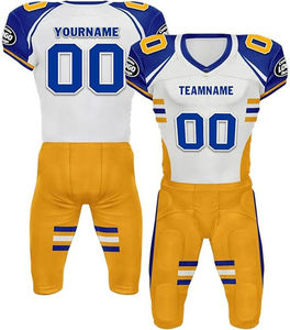 Conjunto de Uniforme de Fútbol Americano Sublimado Personalizado, Azul Marino y Dorado, 16, Jersey Ajustado sin Mangas para Hombre y Pantalones Acolchados con Cierre de Cinturón - Product Image 5