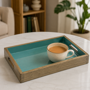 Bandeja de Servir de Madera de Mango de Lujo con Acabado Esmaltado |   Bandeja Rectangular Decorativa para Servir Té, Café, Bocadillos, Decoración del Hogar, Regalo - Product Image 4